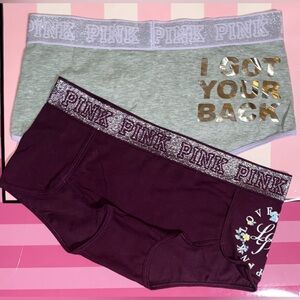 2 Victoria’s Secret PINK Boyshort bundle cotton Pink panties sparkle floral